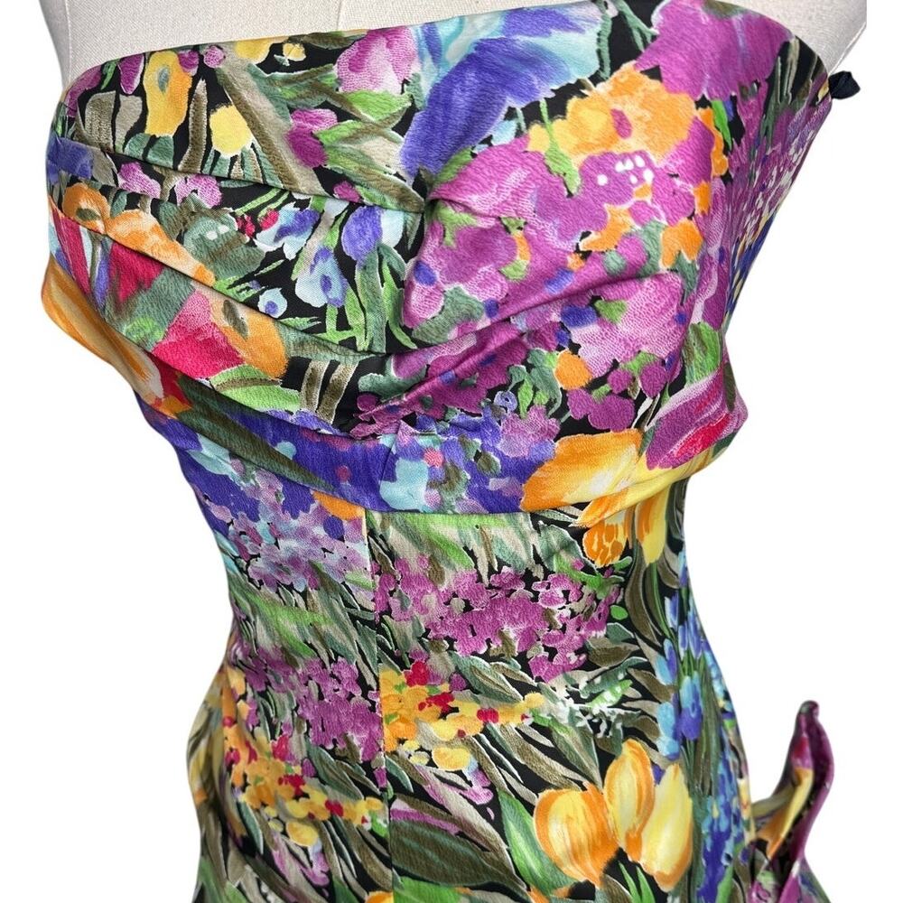 Victor Costa vintage 80s floral drop bow waist strapless party dress size 2 XS - Picture 4 of 8